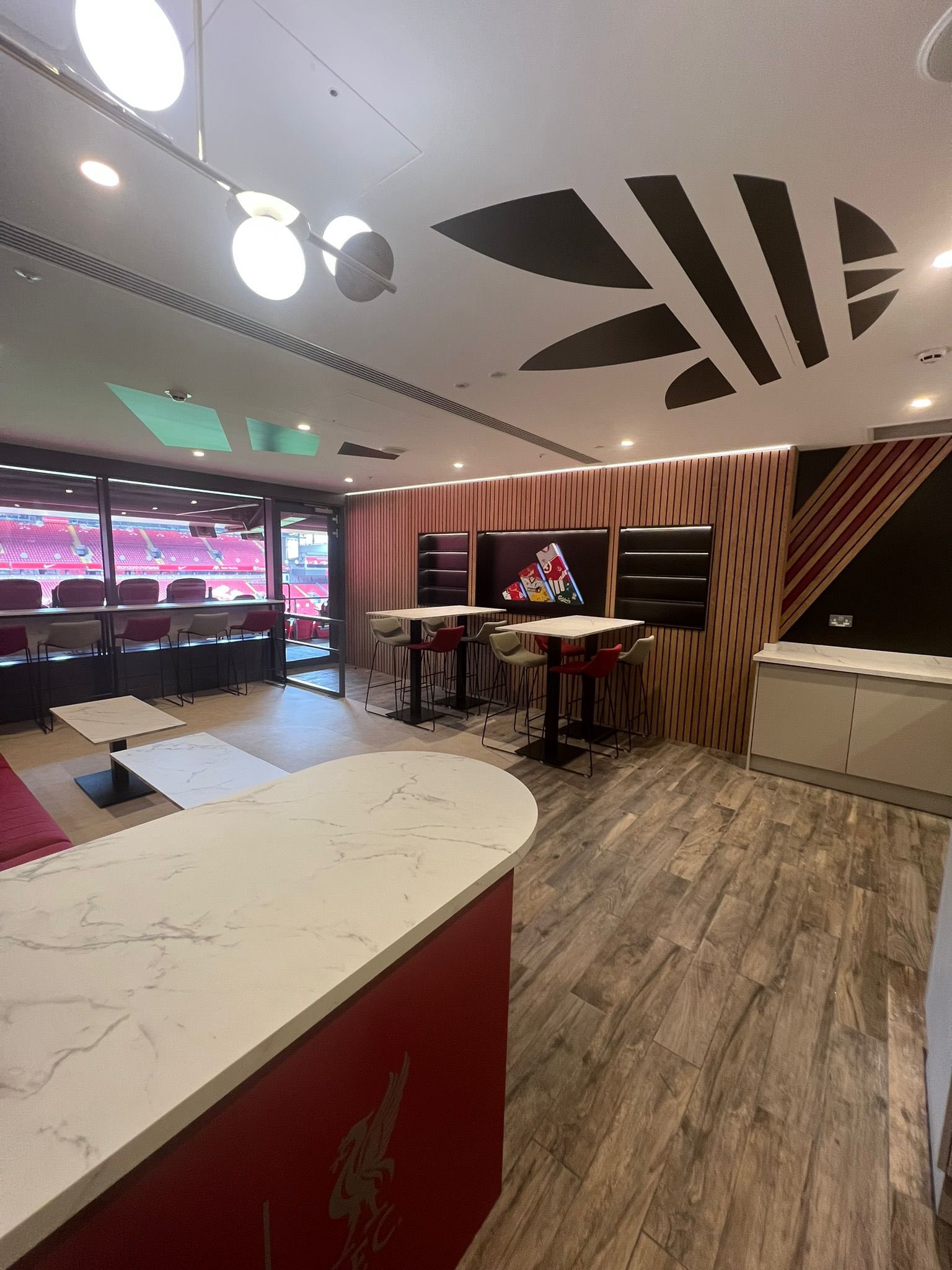 Liverpool FC Anfield hospitality lounge fit-out, freshly painted